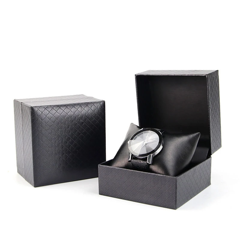 High-end Pu Leather Men Black Customized logo Printing Watch Box for Jewelry Packages