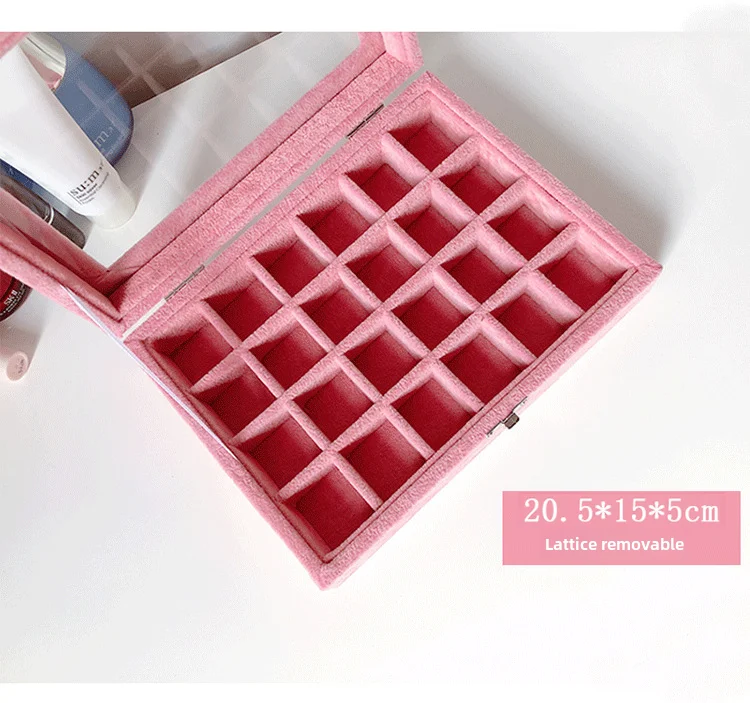 Pink Jewelry Box Earring Ring Necklace Pearl Storage Box with Window Flip Jewelry Tray