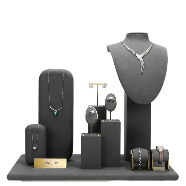 Necklace Pendant Show Shelf Microfiber Gray Window Display Suit Counter Ring Jewelry Display Props