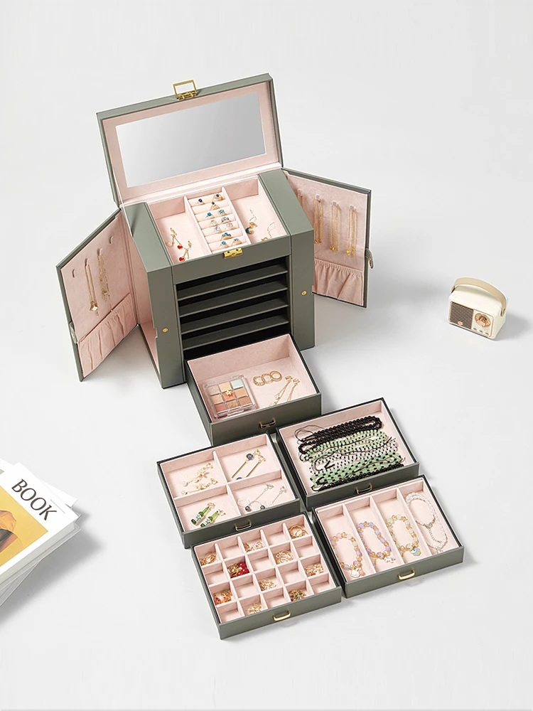 Jewelry Box with Lock Anti-oxidation Gold Jewelry Rings Ear Studs Necklace Storage Box - Image 2