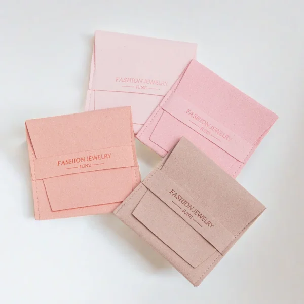 Custom Logo Luxury Jewellery Packaging Soft Microfiber Envelope Flap Drawstring Pouch Bag for Ring Earring Bracelet Bangle