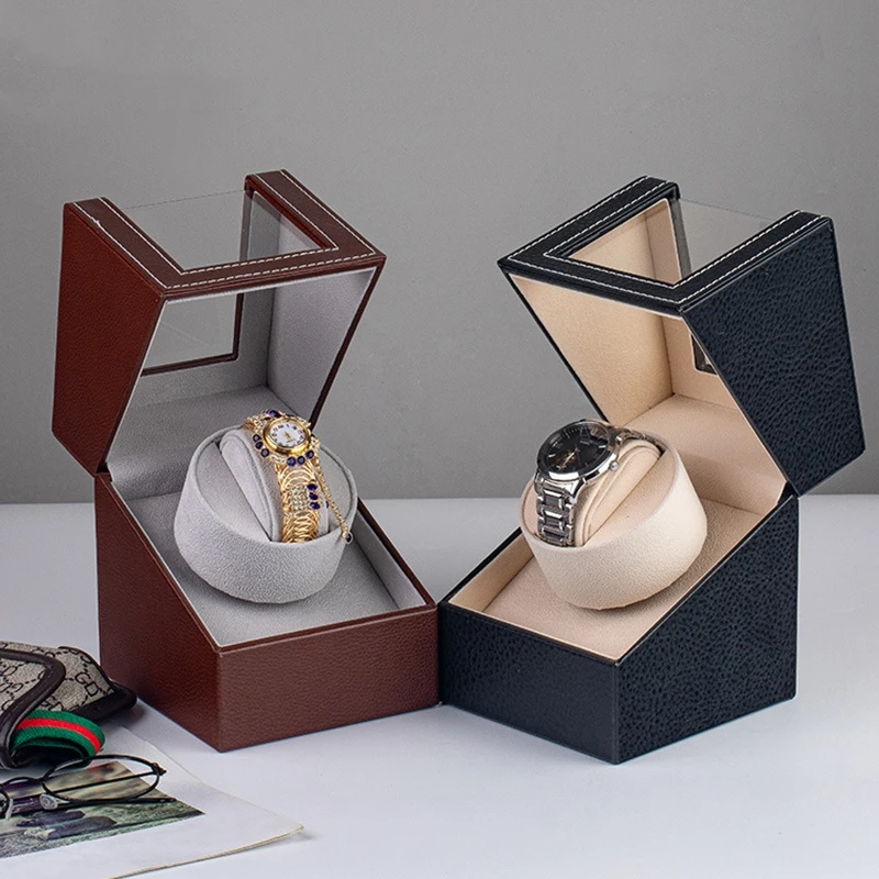 Luxury Black Pu Leather Watch Storage Box Automatic Silent Rotate Watch Winder - Image 5