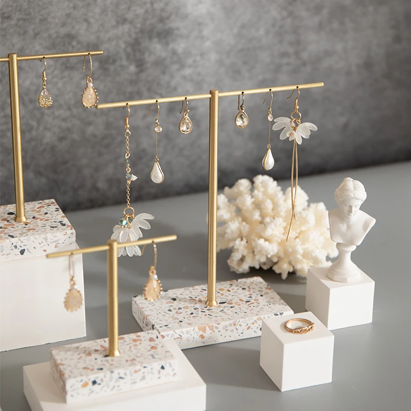 T-shaped Stone Metal Earrings Rack Display Rack Earrings Jewelry Display Stand Jewelry Shop Display Storage Shooting - Image 3