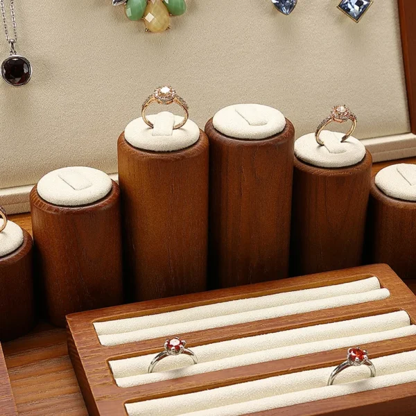 Beige Jewelry Display Set for Store Luxury Jewelry Display Props Custom Wooden Jewelry Stand Display Set - Image 3