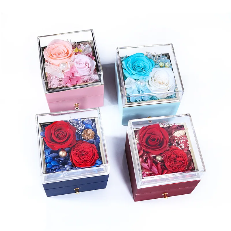 Rose Jewelry Gift Box Preserved Flower Drawer Box Ring Earrings Necklace Jewelry Packaging Box - Image 4