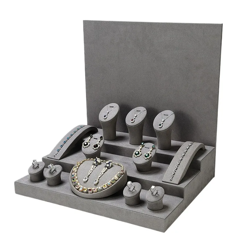 Grey Microfiber DIY Jewellery Display Stand Holder Custom Bracelet Necklace Ring Earring Holder Jewelry Display Stand Set - Image 4