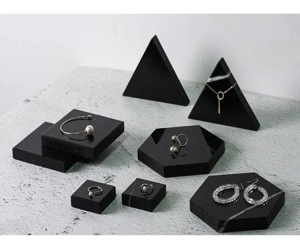 Black Marble High-end Jewelry Display Stand Small Display Stand Storage Jewelry Display Tray - Image 3