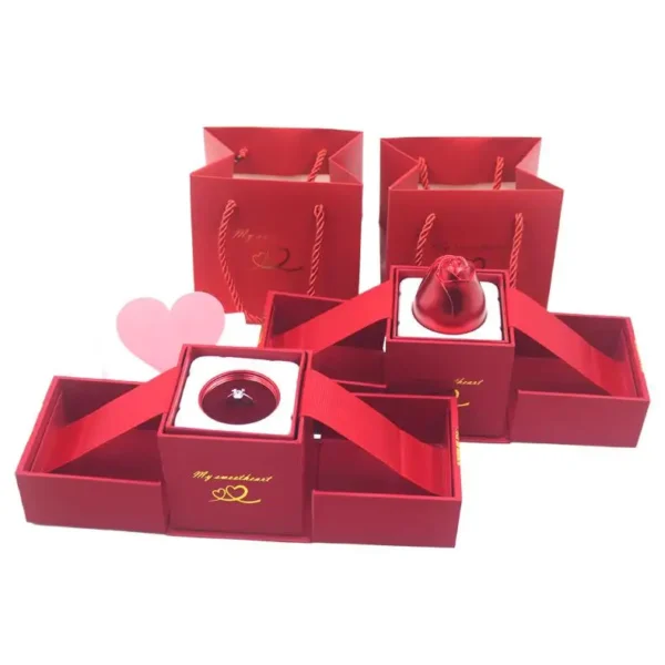 Double Door Lifting Metal Rose Proposal Jewelry Box - Image 5
