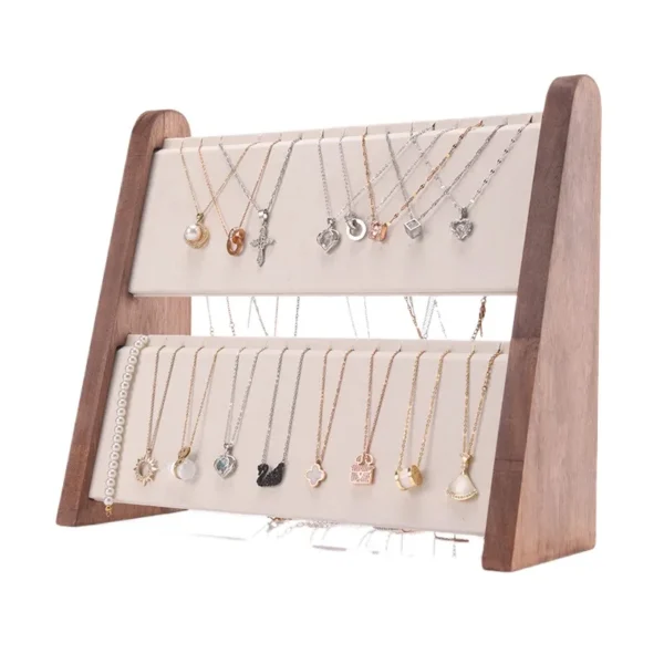 Solid Wood Necklace Display Stand Two-layer Pendant Earrings Storage Rack Jewelry Rack