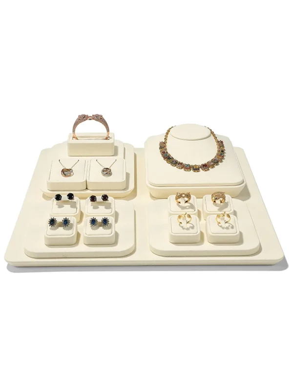 Beige Microfiber Jewelry Shop Counter Props Necklace Rings Pendant Earrings Display Rack Jewelry Window Display - Image 4