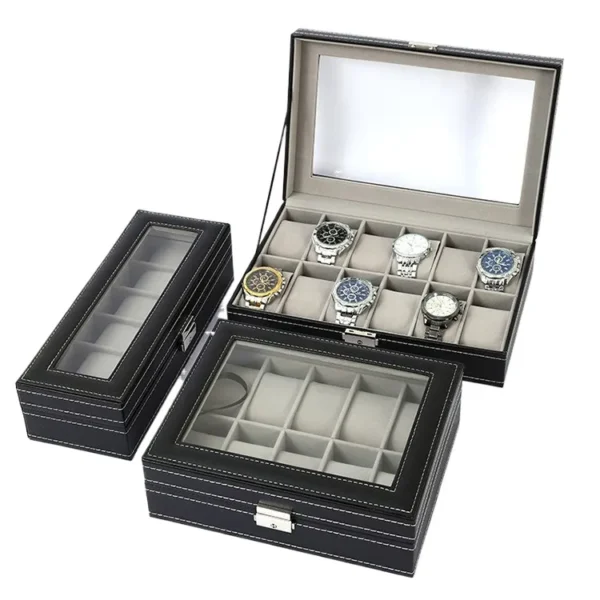 Wooden Stackable Watch Storage Organizer with Glass Display Top 12 Slot Display Watch Box
