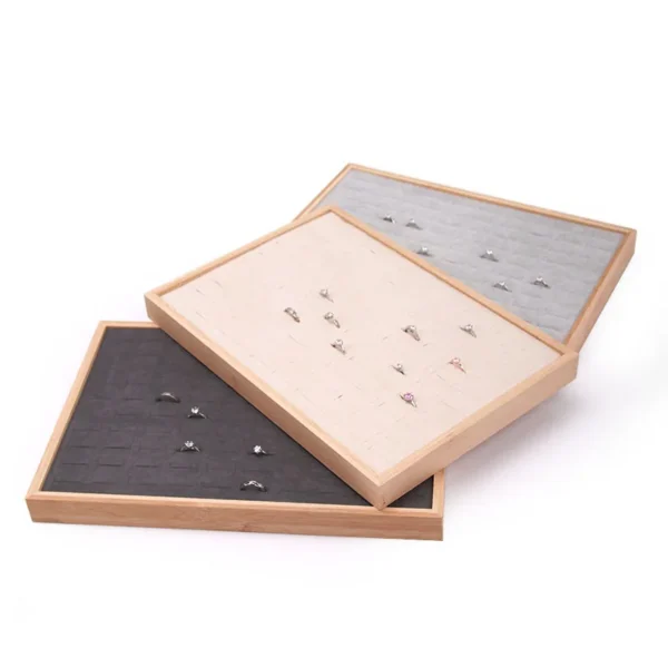 100-bit Wood Velvet Ring Display Plate Large Capacity Ring Ear Studs Sponge Flannel Jewelry Tray - Image 4