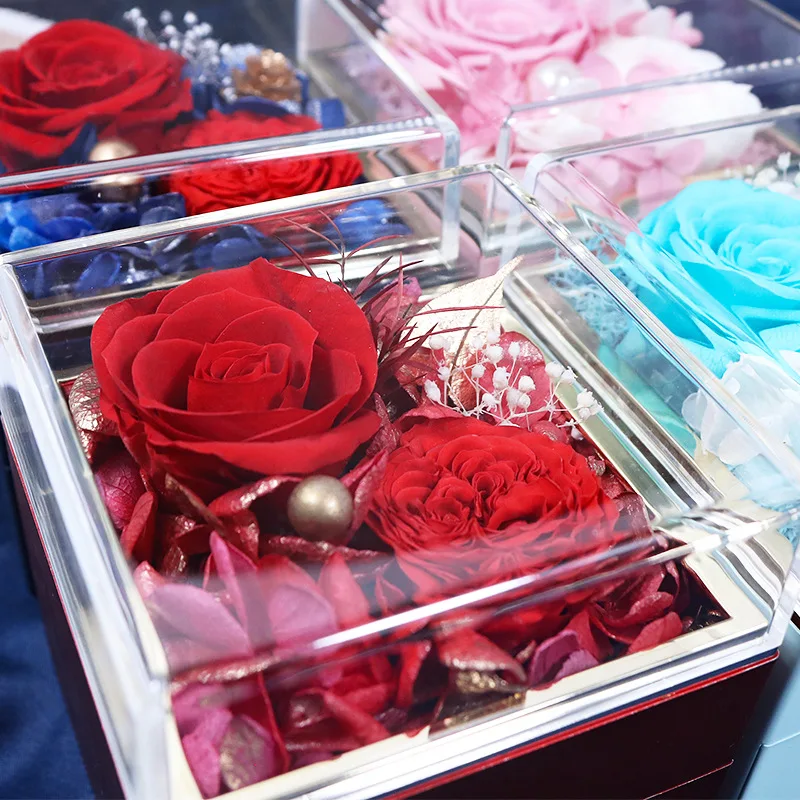 Rose Jewelry Gift Box Preserved Flower Drawer Box Ring Earrings Necklace Jewelry Packaging Box