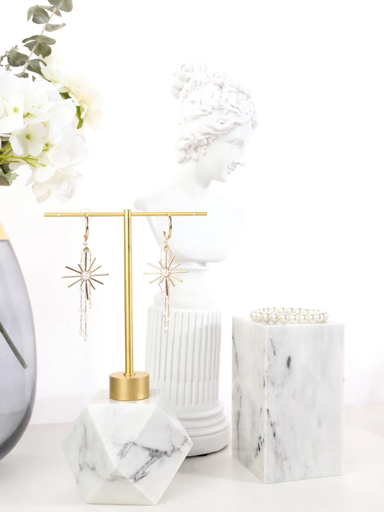 Earrings Necklace Bracelet Show case Marble Ornament Exhibition Suit Round Base Jewelry Display Tray - Image 2