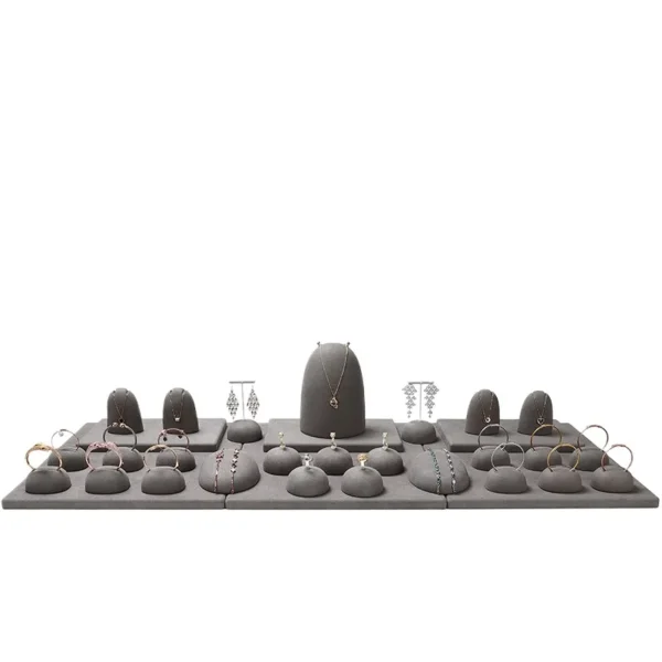 High-end Microfiber Gray Jewelry Display Stand Jewelry Tray for Jewelry Store Counter Earring Ring Necklace Display - Image 5