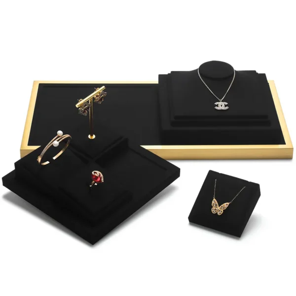Black Microfiber Metal Jewelry Display Set for Necklace Custom Jewellery Shop Counter Display Set - Image 4