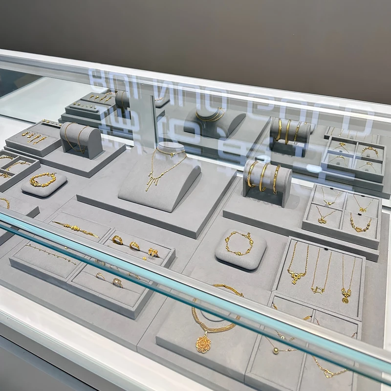 Jewelry Display Ring Bracelet Necklace Display Storage Tray Jewelry Display Stand Gray - Image 4