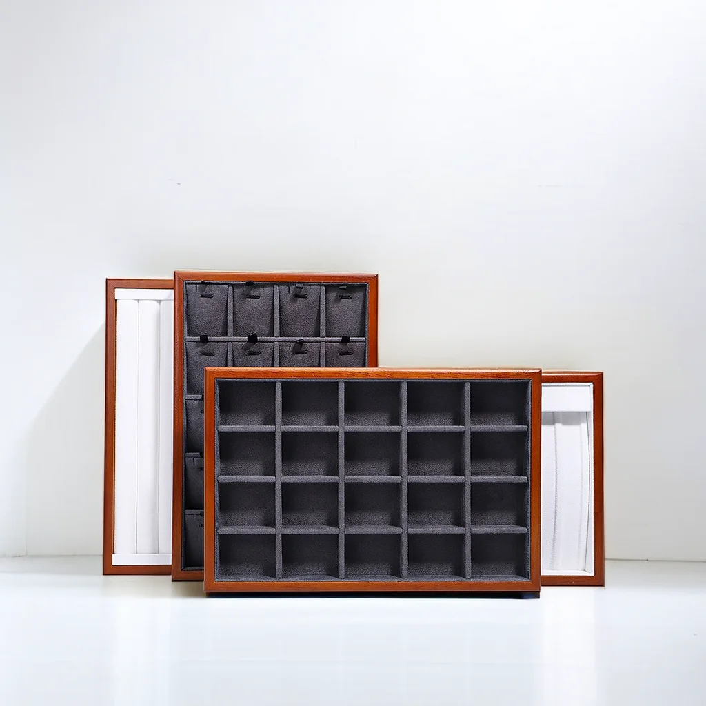 High-end Boutique Black Walnut Wood Jewelry Salver Tray Necklaces Earrings Bracelets Rings Velvet Display Jewelry Tray - Image 6