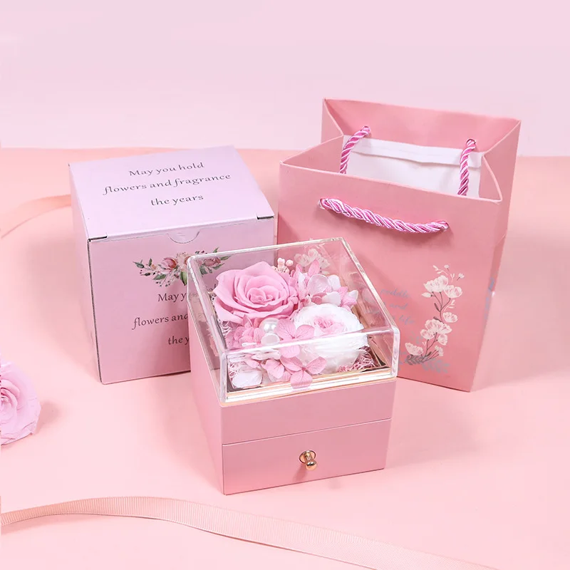 Rose Jewelry Gift Box Preserved Flower Drawer Box Ring Earrings Necklace Jewelry Packaging Box - Image 6