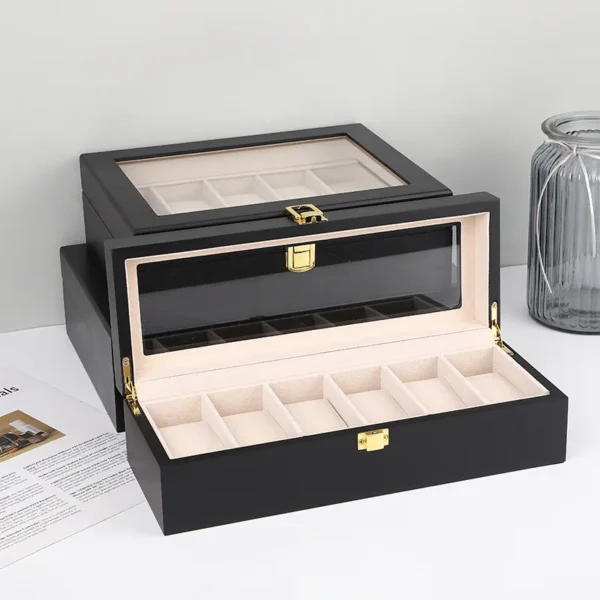 Solid Wood Black Paint Matte Watch Box 6 8 10 12 20 24 Collection Watches Holder - Image 3