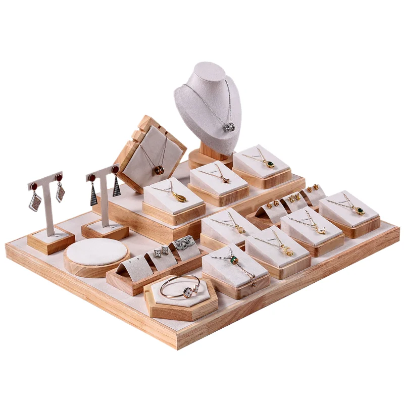 Flannelette Solid Wood Jewelry Counter Set Display Stand - Image 3