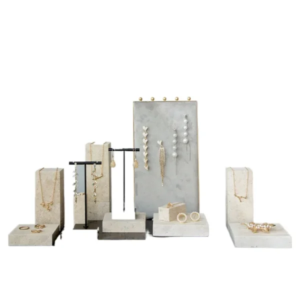 Stone White Yellow Travertine Jewelry Display Stand Necklace Storage Rack Earring Rack Earring Board Jewelry Display Set