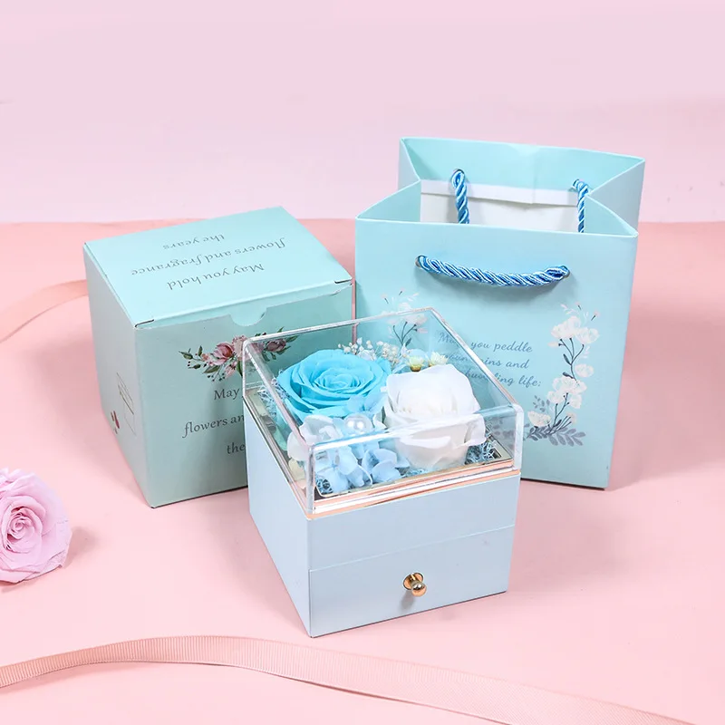 Rose Jewelry Gift Box Preserved Flower Drawer Box Ring Earrings Necklace Jewelry Packaging Box - Image 5
