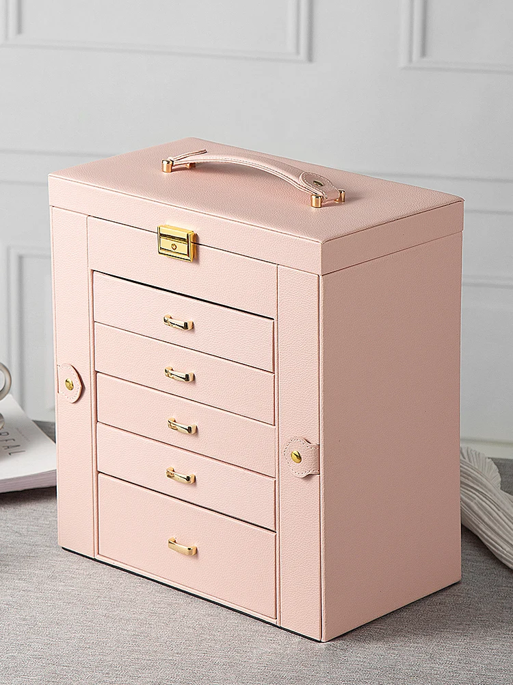 Jewelry Box with Lock Anti-oxidation Gold Jewelry Rings Ear Studs Necklace Storage Box - Image 4