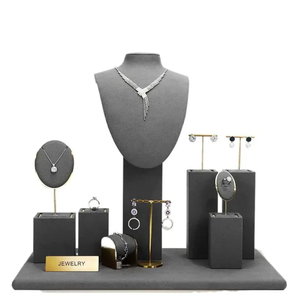 Necklace Pendant Show Shelf Microfiber Gray Window Display Suit Counter Ring Jewelry Display Props - Image 2