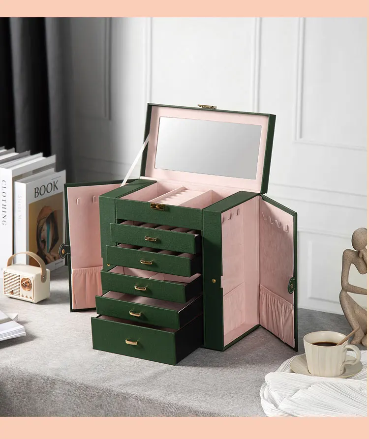 Jewelry Box with Lock Anti-oxidation Gold Jewelry Rings Ear Studs Necklace Storage Box - Image 5