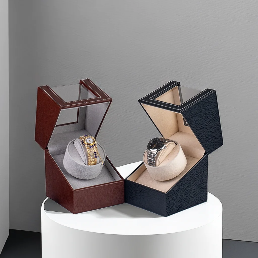 Luxury Black Pu Leather Watch Storage Box Automatic Silent Rotate Watch Winder - Image 2