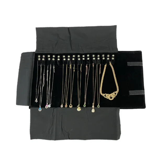 Black Velvet Necklace Display Jewelry Storage Bag Convenience Travel Roll