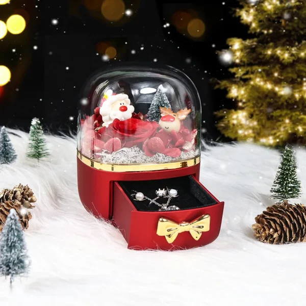 Christmas Old Man High Transparent Preserved Flower Gift Box Bow Acrylic Ring Necklace Jewelry Box - Image 3