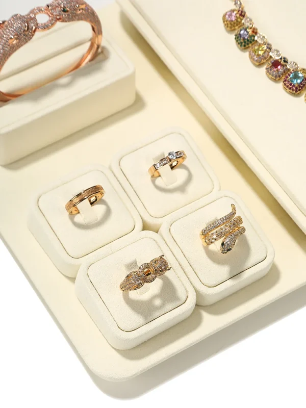 Beige Microfiber Jewelry Shop Counter Props Necklace Rings Pendant Earrings Display Rack Jewelry Window Display - Image 3