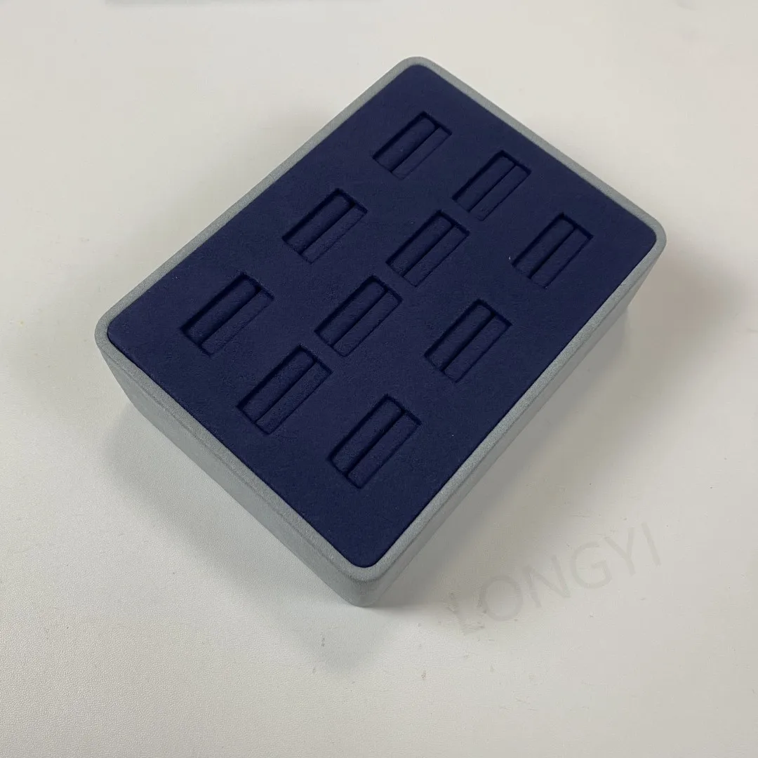 Custom 10-card Ring Display Tray Blue Microfiber Ring Rack Jewelry Store Display