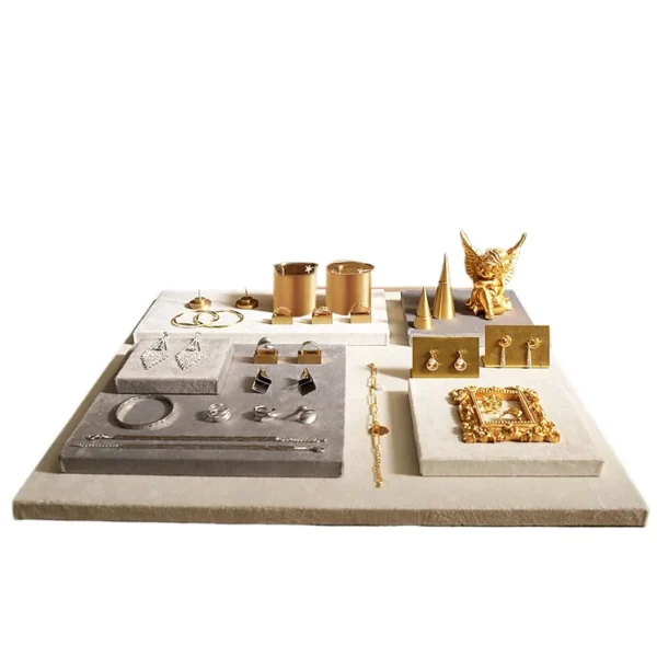 Ornaments Display Tray Gray and Black Velvet Board Counter Desktop Jewelry Necklace Display Stand Suit