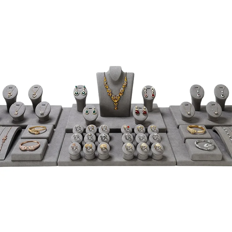 Grey Microfiber DIY Jewellery Display Stand Holder Custom Bracelet Necklace Ring Earring Holder Jewelry Display Stand Set