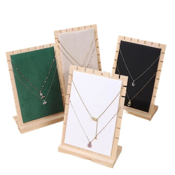 Casual Velvet Solid Wood Black White Jewelry Necklace Display Stand