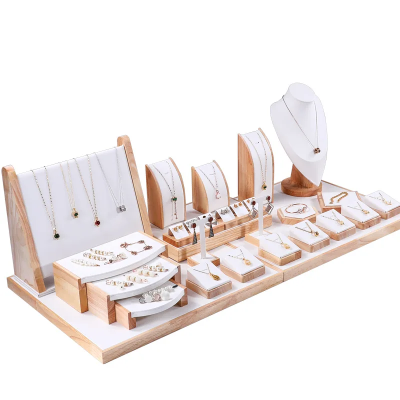 Flannelette Solid Wood Jewelry Counter Set Display Stand