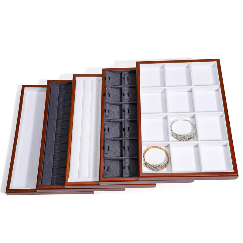 High-end Boutique Black Walnut Wood Jewelry Salver Tray Necklaces Earrings Bracelets Rings Velvet Display Jewelry Tray - Image 4