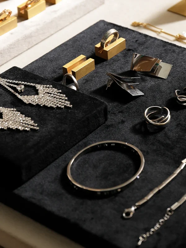 Ornaments Display Tray Gray and Black Velvet Board Counter Desktop Jewelry Necklace Display Stand Suit - Image 3
