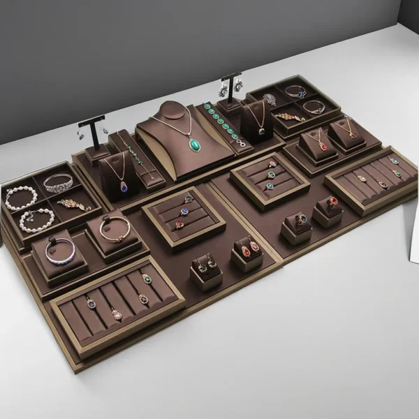 Luxury Brushed PU Jewelry Display Case Set Jewelry Tray Jewelry Display Stand - Image 5