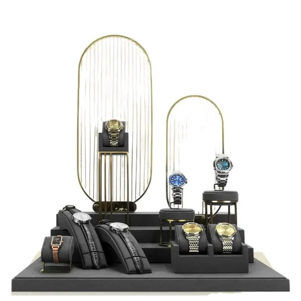 Advanced Metal Window Gray Arc Black Watch Stand Display Set Base Plate Bracelet Display Stand - Image 3