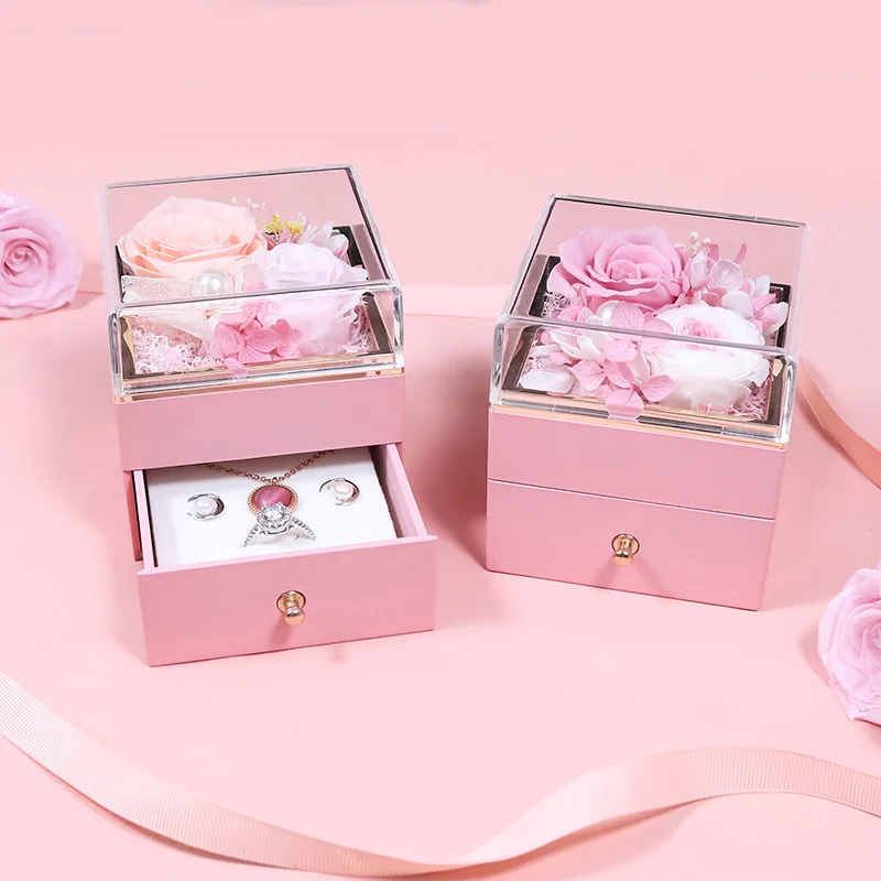 Rose Jewelry Gift Box Preserved Flower Drawer Box Ring Earrings Necklace Jewelry Packaging Box - Image 3