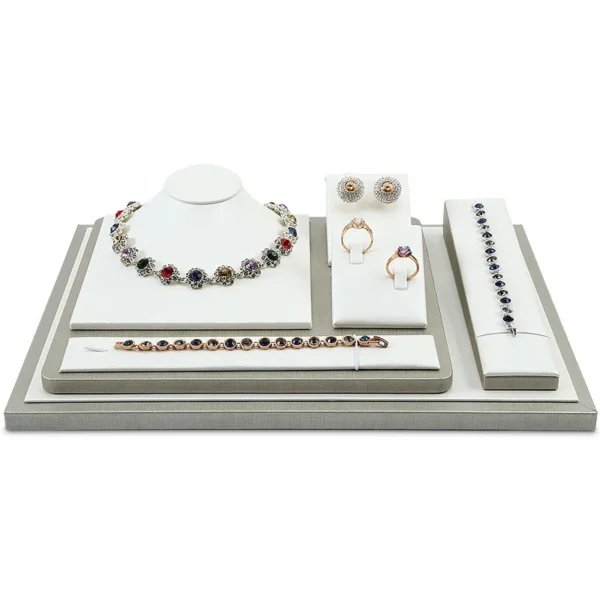 White PU Leather Jewelry Display Stand Necklace Ring Pendant Decoration Tray Jewelry Window Display Props Display Suit - Image 3