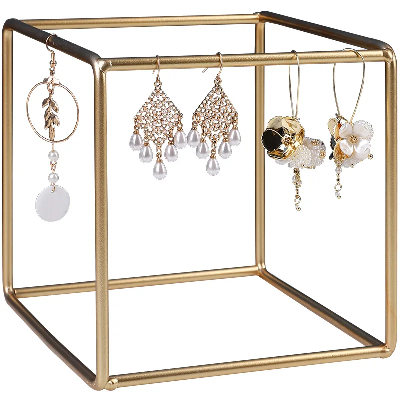 Simple Nordic Gold Geometric Metal Frame Jewelry Display Stand - Image 4