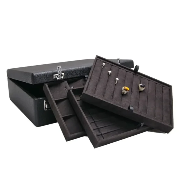 Pu Four-layer Multifunctional Portable Professional Jewelry Satchel Box Detachable Jewelry Storage Password Box - Image 2