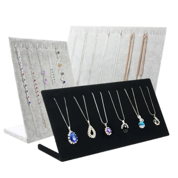 Wholesale Velvet L-shaped Necklace Display Bracelet Display Board Rack Black Gray Jewelry Display Stand