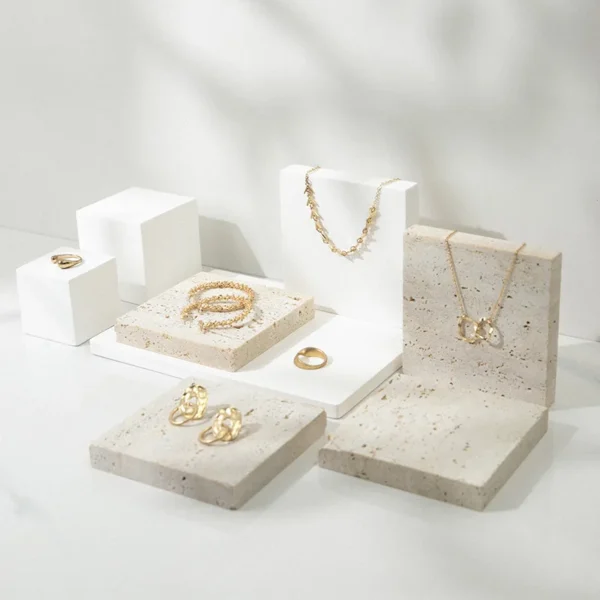 Beige Natural Stone Plaster Acrylic Mixed Jewelry Display Stand Display Set - Image 4