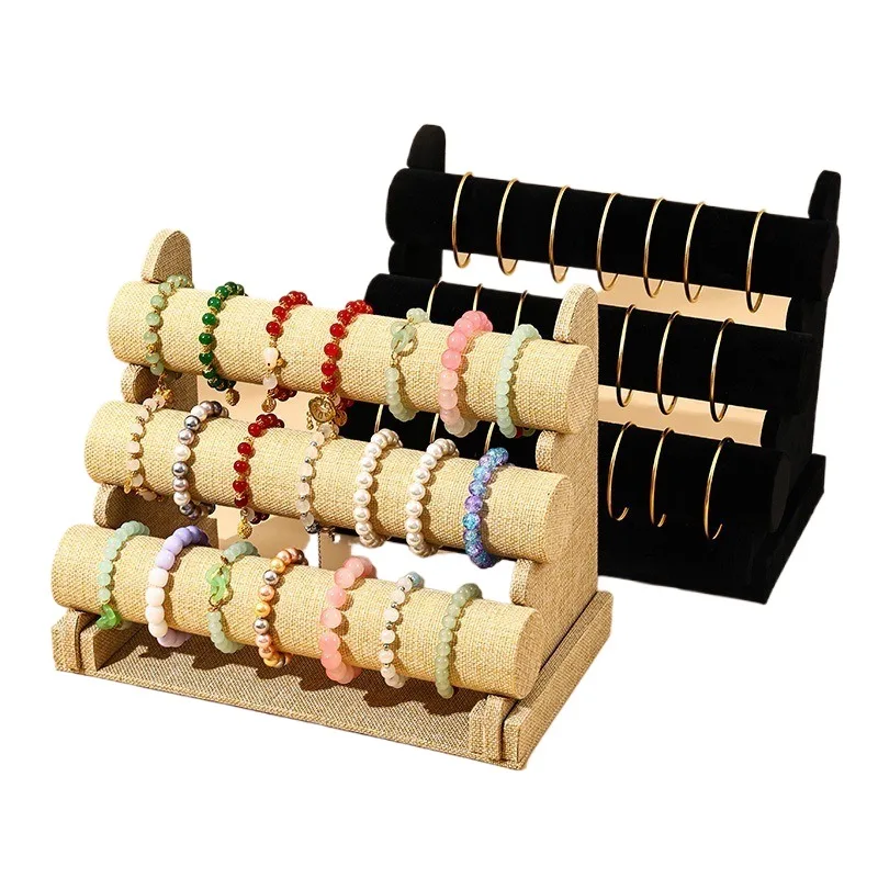 Flannel Black Gray Three-layer Bracelet Props Display Stand Bracelet Jewelry Storage Hanger Watch Stand Display Stand - Image 3